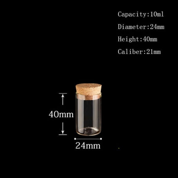 U8MO 4~120ml Cork Stopper Glass Vial Jars Transparent Bung Test Tube Bottle Crafts-15# 24*40mm 10ml