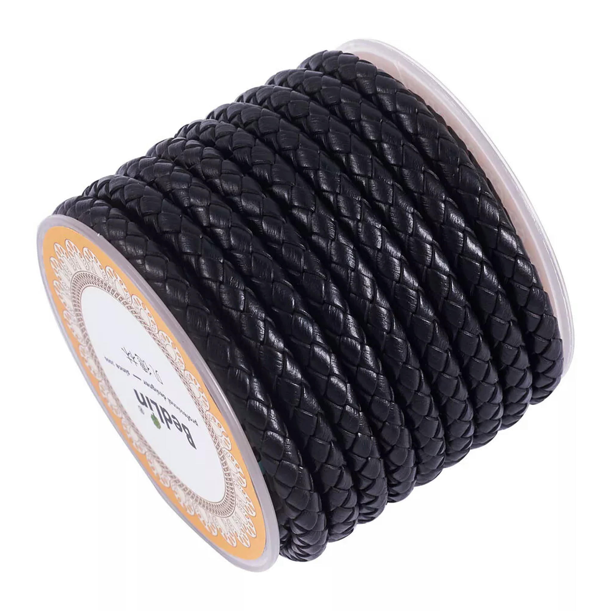 U8MO 4.37 yards(4m)/roll Black 5mm Braided Cowhide Leather Cords String for Bracelets