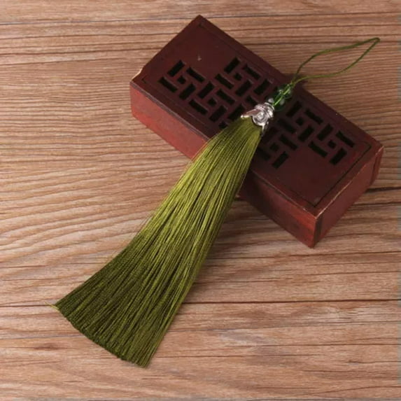U8MO 4.7'' Hi-Q Rayon Ice Silk Metal Cap Tassel Trim Pendant Jewelry DIY Tassels-3# army green
