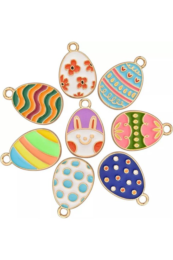 4 Enamel Charms Gold Easter Egg Jewelry Making Assorted Set Mixed Lot