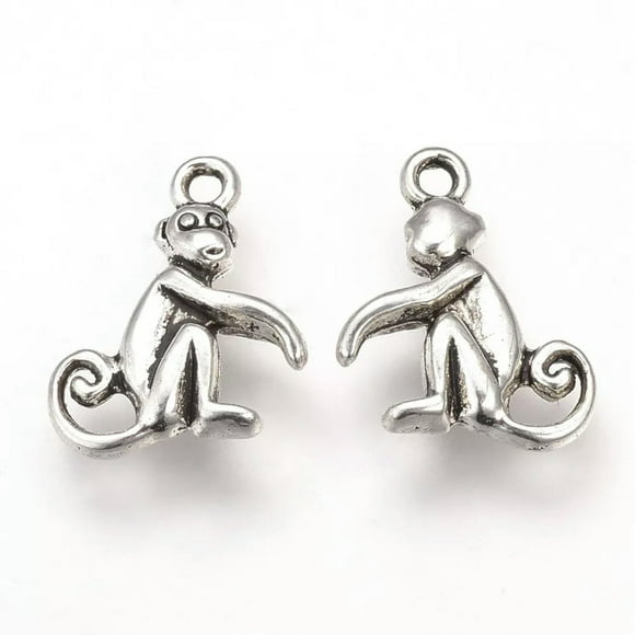 4 Monkey Charms Antique Silver Tone Animal Pendants Jungle Findings