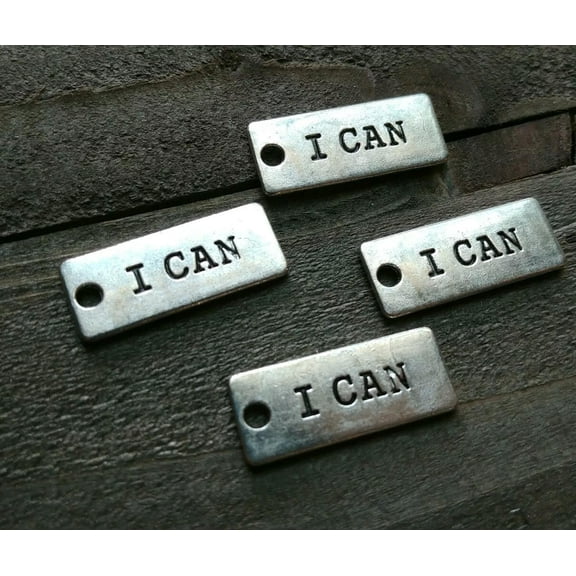 U8MO 4 Quote Charms Antiqued Silver Word Charms I Can Inspirational Jewelry Making