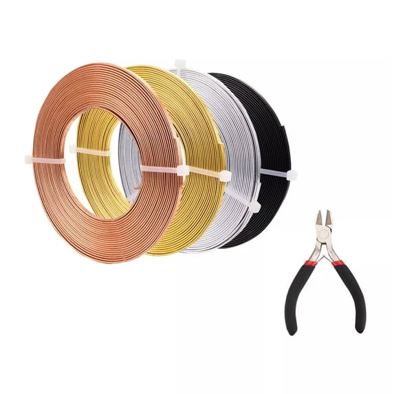 U8MO 4 Rolls 5m/roll 3mm Flat Aluminum Crafting Wire &1pc Carbon Steel Jewelry Pliers