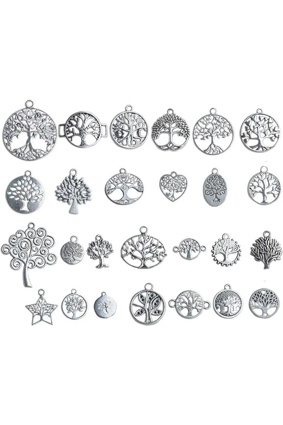 4 Tree of Life Charms Antiqued Silver Tree Pendants Mixed Inspirational Jewelry