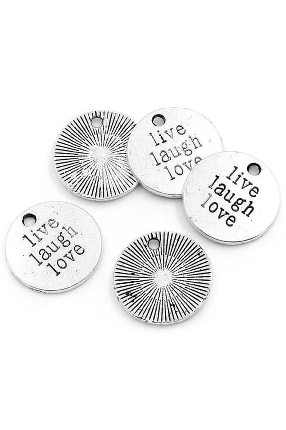 4 Word Charms Quote Pendants LIVE LAUGH LOVE Charms Antiqued Silver 20mm