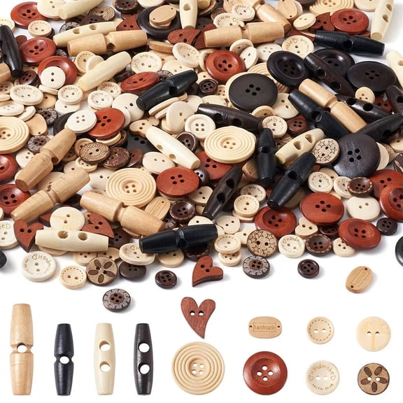 U8MO 400pc Mixed Wood Buttons Craft Button Sewing Horn Toggle Weaving Buttons 13~50mm