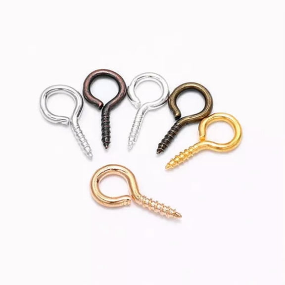 U8MO 400pcs Metal Screw Eye Pins Bails 14X7mm Half Drilled Hooks Eyelets Threaded Eye-Mixed Color