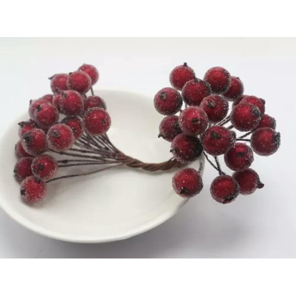 U8MO 40pcs Artificial Flower Stamen Glass Floral Headed Fake Cherry Foam Fruit Berry-F: Red