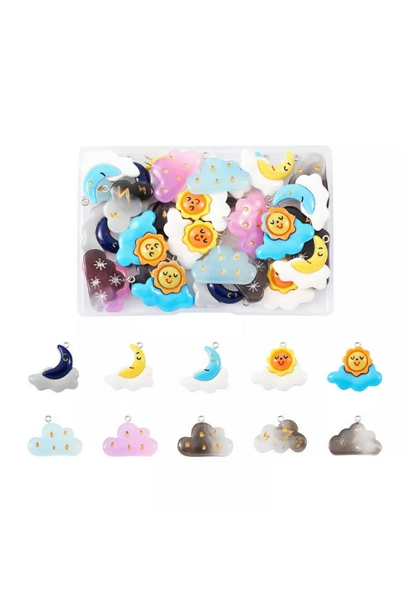 40pcs Opaque Resin Cloud Pendants Colorful Cute Dangle Charms Ornament 23~29.5mm