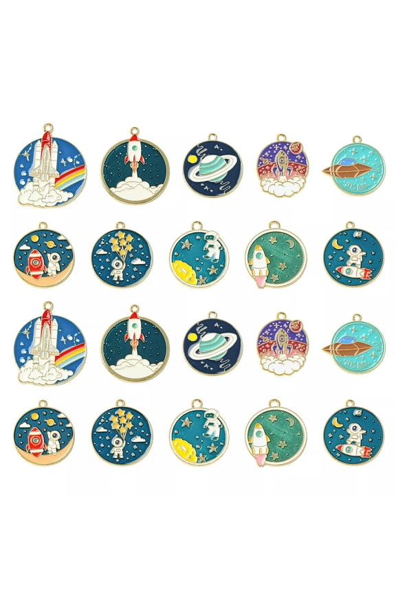 40x Alloy Enamel Planet Astronaut Rocket Charm Pendants for DIY Jewelry Making