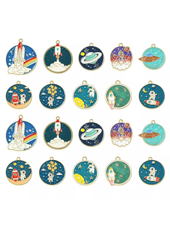 40x Alloy Enamel Planet Astronaut Rocket Charm Pendants for DIY Jewelry Making
