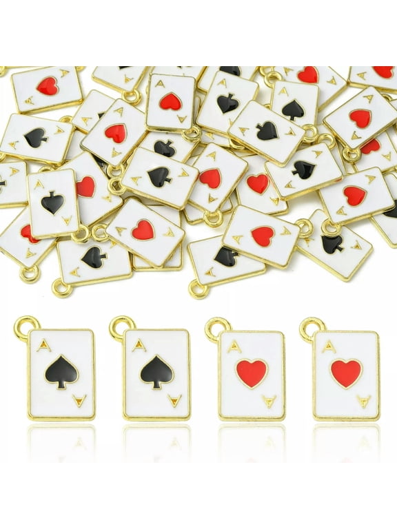 40x Enamel Heart Poker Card Charms Card Pendants for Jewelry Making Ornament