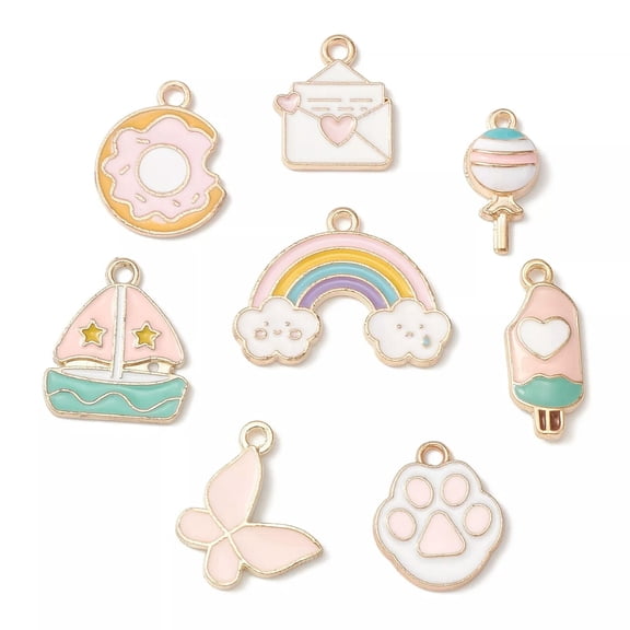 U8MO 40x Pink Windmill Lollipop Envelope Rainbow Charms Pendants for Jewelry Making