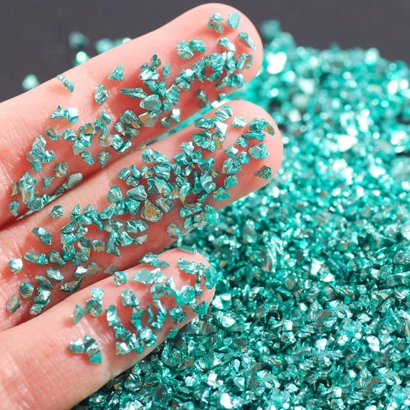 U8MO 45 Gram Aqua Blue Glass Crushed Chips Irregular Shape Nail Art Tips +Storage Box