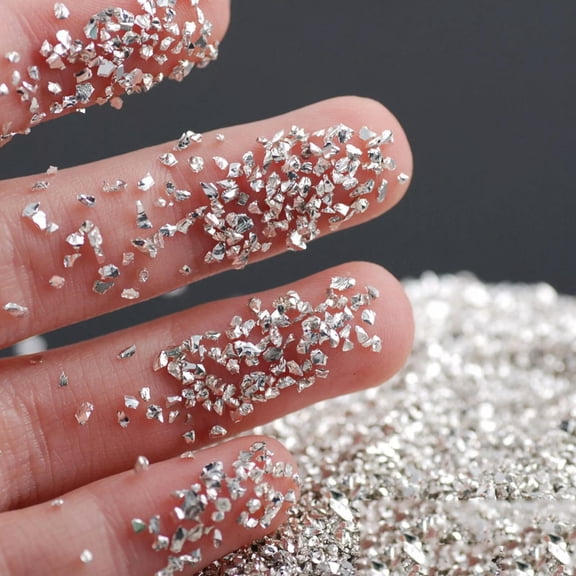 U8MO 45 Gram Silver Glass Crushed Chips Irregular Shape Nail Art Tips + Storage Box