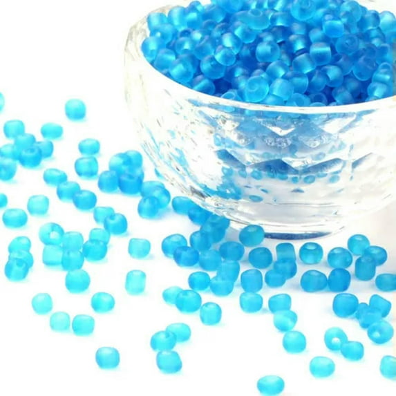 U8MO 4500pcs Transparent Round Frosted Glass Tiny Beads Loose Spacer Beads Craft 4mm-SkyBlue