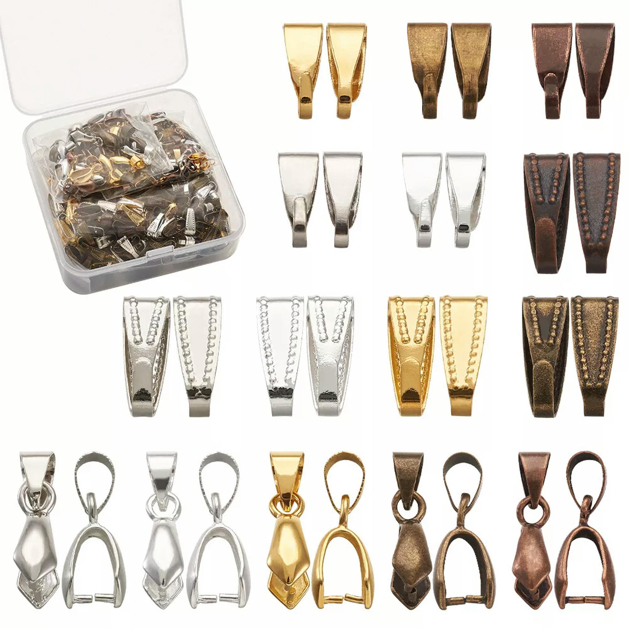 U8MO 480pcs Mixed Brass Snap on Bails Ice Pick Pinch Bails Pendant Connector Holder