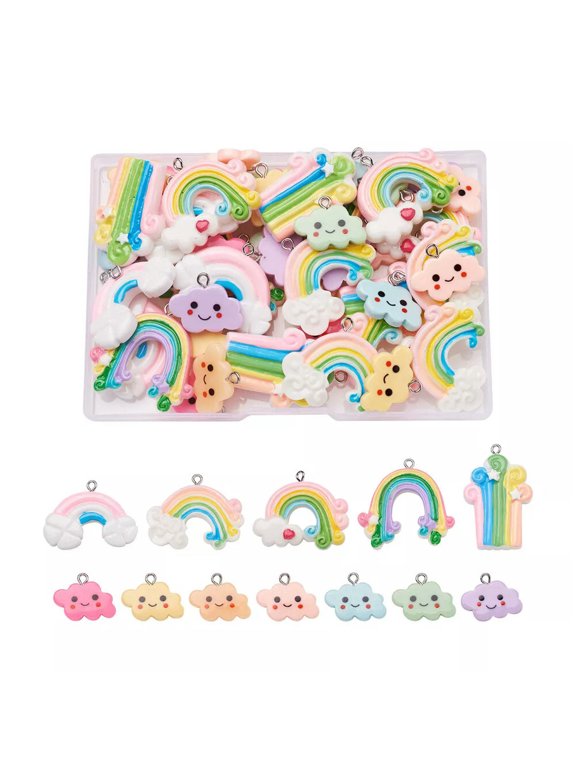 48pcs Rainbow Cloud Resin Pendants Colorful Cute Dangle Charms Ornament 18~39mm
