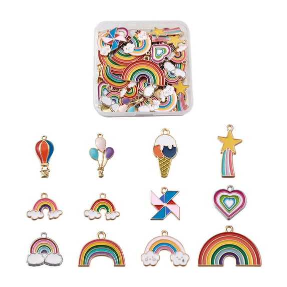 U8MO 48pcs Rainbow Heart Ice Cream Alloy Enamel Pendants Metal Dangle Charms 14~27mm