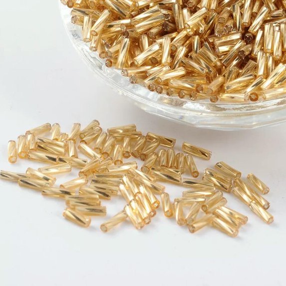 U8MO 495pcs/50g Glass Twist Bugles Beads Goldenrod Tube Beads for Jewelry Making