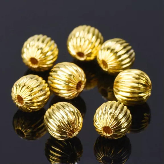 U8MO 4mm 5mm 6mm 8mm 10mm Gold/Silver Plated Plicated Round Metal Loose Spacer Beads-Gold-10mm (20pcs)