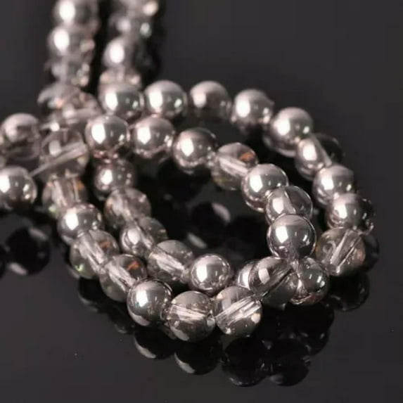 U8MO 4mm 6mm 8mm Round Metallic Color Plated Smooth Crystal Glass Loose Beads lot-15#Metal Light Champagne-6mm/50pcs