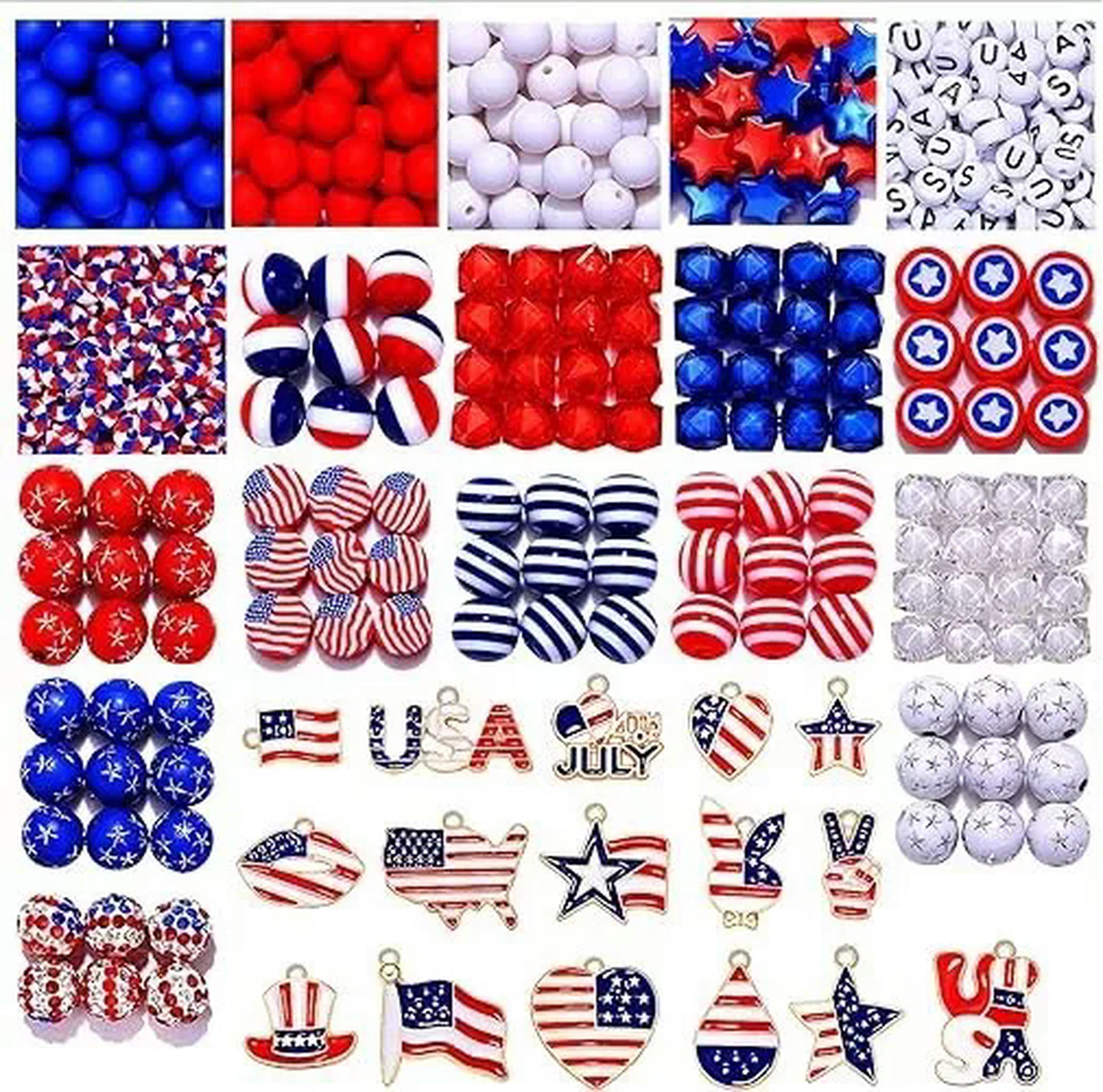 U8MO 4th of July Beads Large Lot Red White Blue Assorted Mix Enamel Bulk 660pcs