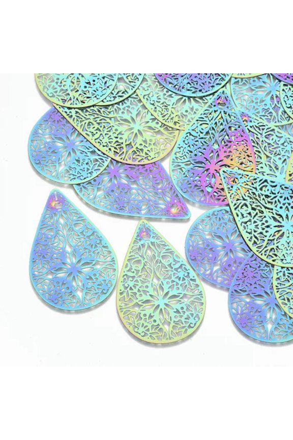 5/10pcs 201 Stainless Steel Filigree Pendants Colorful Dangle Charms DIY Earring-Teardrop 63-5pcs