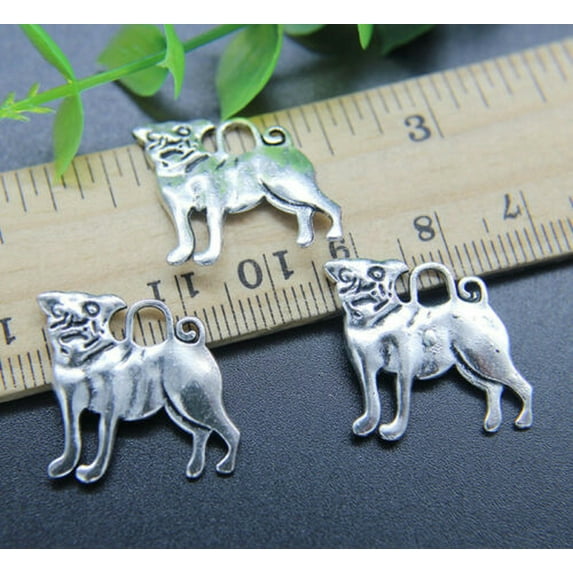 U8MO 5/20pc Retro Cute Dog Pug Alloy Charms Pendant Jewelry Making DIY 20*20mm-5pcs