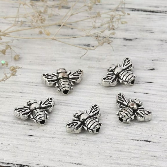 U8MO 5 Bee Beads Spacer Beads Metal Antiqued Silver 13mm Findings Bumblebee Spring
