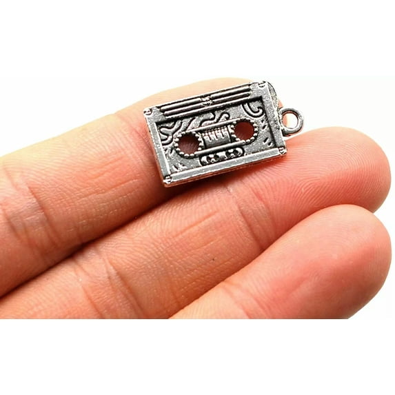 U8MO 5 Cassette Tape Charms Antiqued Silver Retro Pendants Vintage Style Music