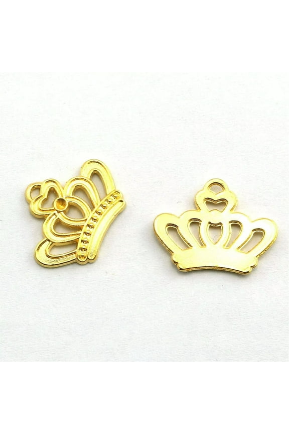5 Crown Jewelry Charms Queen Pendants Shiny Gold Tone Alice In Wonderland