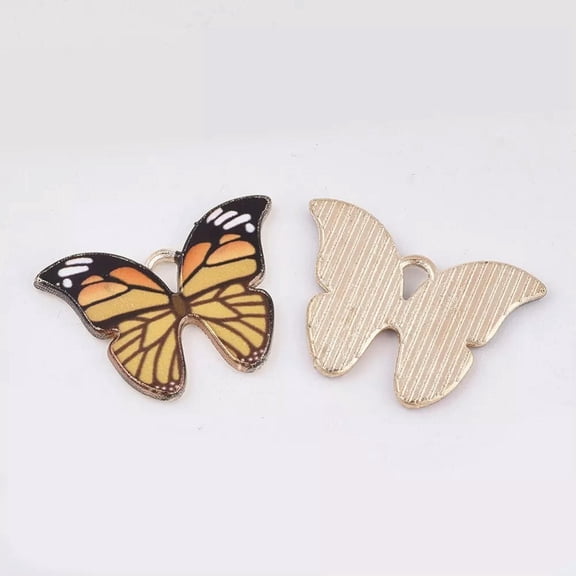 U8MO 5 Enamel Butterfly Charms Monarch Gold Spring Jewelry Findings Insect 22mm