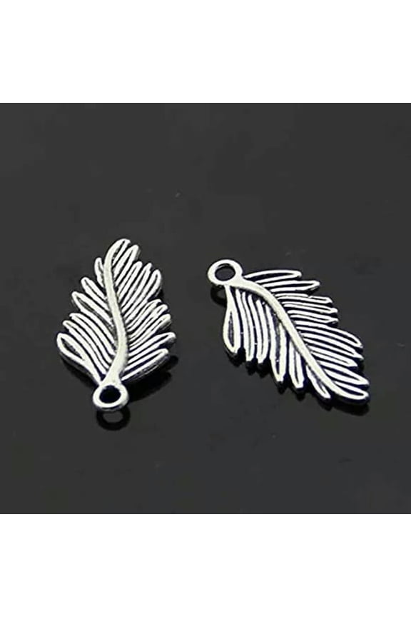 5 Feather Charms Antiqued Silver Western Pendants Boho Findings 2 Sided 30mm