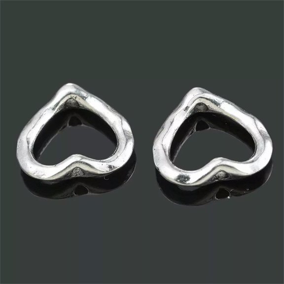 U8MO 5 Heart Spacer Beads Antiqued Silver 14mm Alloy Open Design Valentine's Jewelry