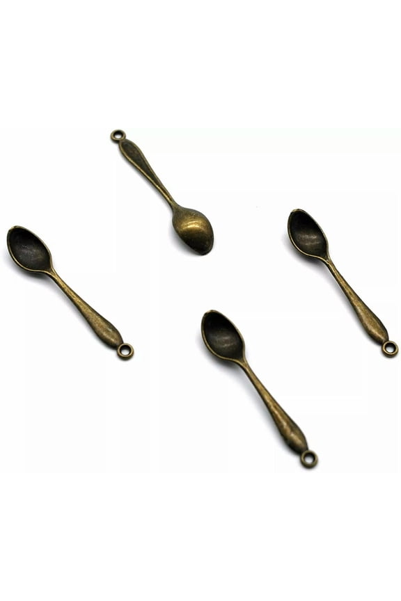 5 Large Spoon Pendnats Antiqued Bronze Cooking Charms Chef Miniatures 55mm