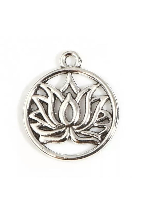 5 Lotus Charms Meditation Antiqued Silver Zen Open Flower Pendants 22mm