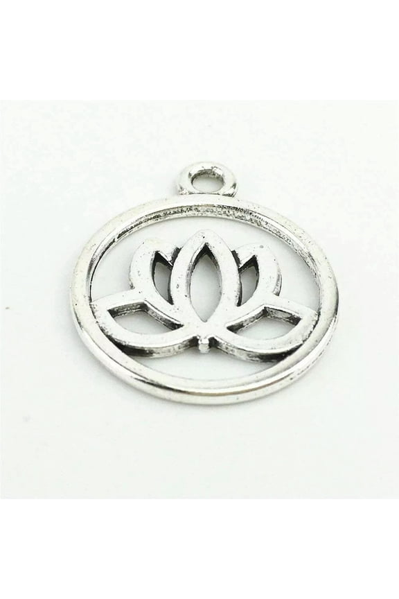 5 Lotus Charms Meditation Antiqued Silver Zen Open Flower Pendants 24mm