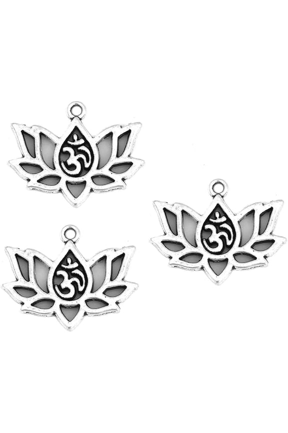 5 Lotus Charms Meditation Antiqued Silver Zen Open Flower Pendants Om Findings