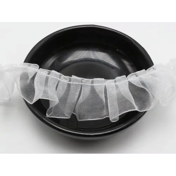 U8MO 5 Meters Ruffle Pleated Organza Lace Ribbon Trim 25mm Sewing Wedding Colour-White