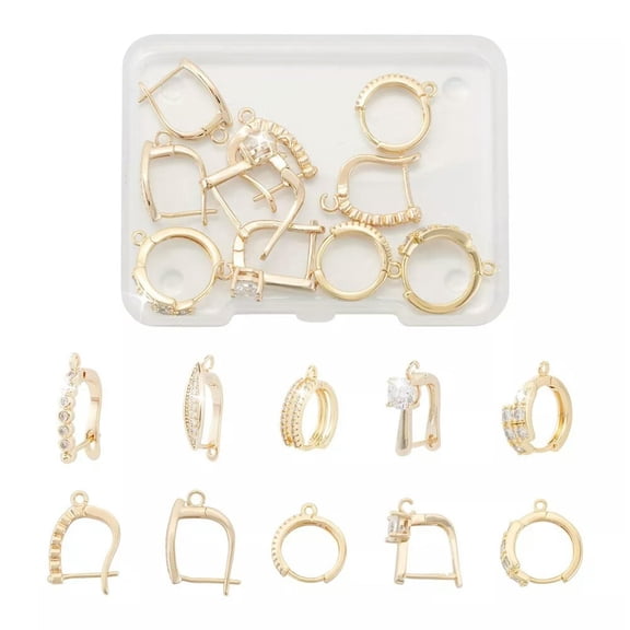 U8MO 5 Pairs/Box Brass Micro Pave Cubic Zirconia Hoop Earrings with Horizontal Loops