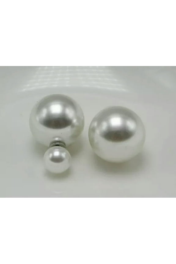 5 Pairs Candy Color Pearl Double Side Front and Back Post Ear Stud Earrings -L: White Pearl