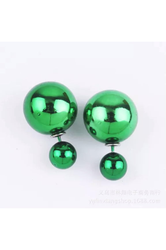 5 Pairs Metallic Color Acrylic Double Side Front and Back Post Ear Stud Earrings-Metallic Green