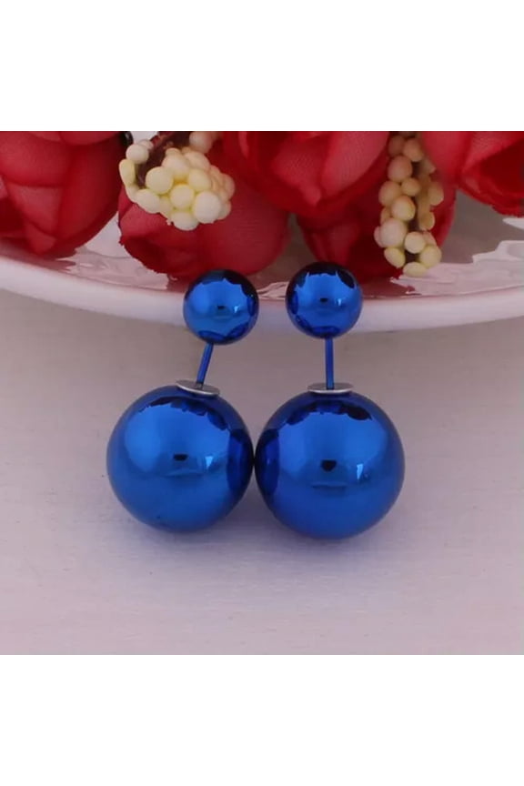 5 Pairs Metallic Color Acrylic Double Side Front and Back Post Ear Stud Earrings-Metallic Royal Blue