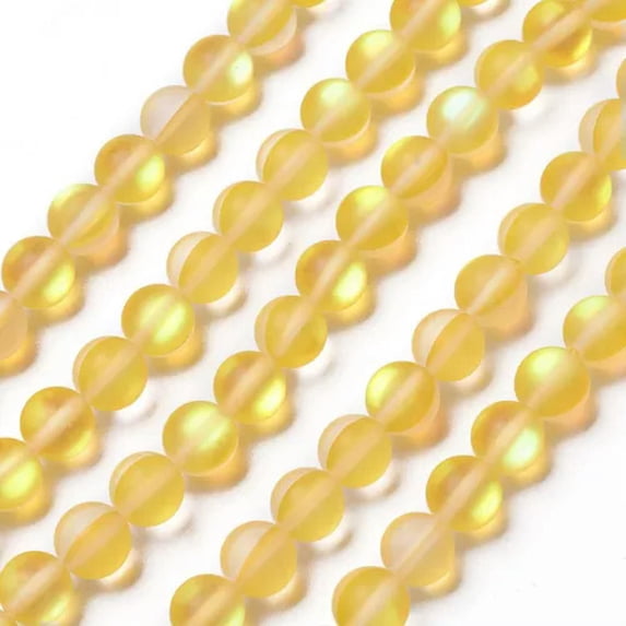 U8MO 5 Strands Frosted Synthetic Moonstone Holographic Half AB Color Plated Beads 8mm-Yellow