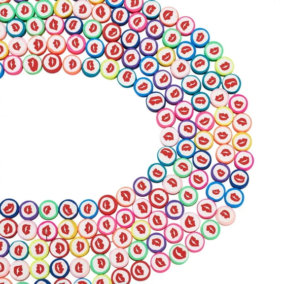 U8MO 5 Strd 10mm Handmade Polymer Clay Flat Round Beads Colorful Loose Spacer Beads