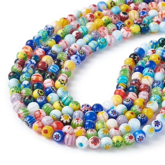 U8MO 5 Strd Colorful Handmade Millefiori Glass Round Beads Smooth Loose Spacer 6mm