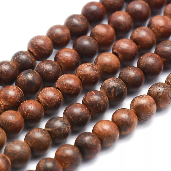 U8MO 5 Strds Natural Acid Wood Mala Beads Smooth Round Loose Beads Beading 6mm DIA