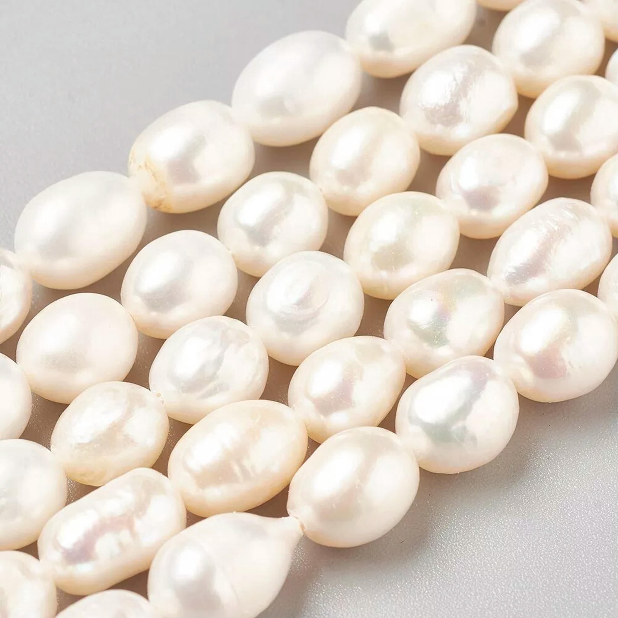 U8MO 5 Strds Natural Pearl Beads Bumpy Oval Loose Beads Antique White Beading 8~14mm