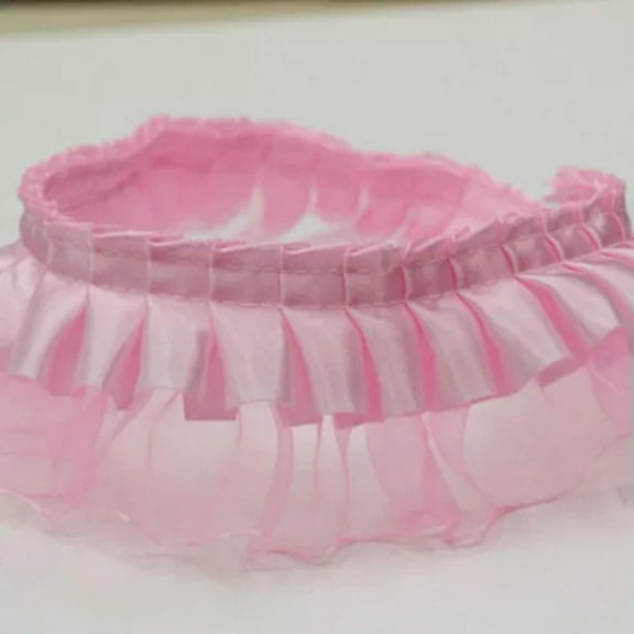 U8MO 5 Yards 2-Layer Satin Organza Lace Ruffle Edge Trim 2" Sewing Wedding Ribbon DIY-Pink